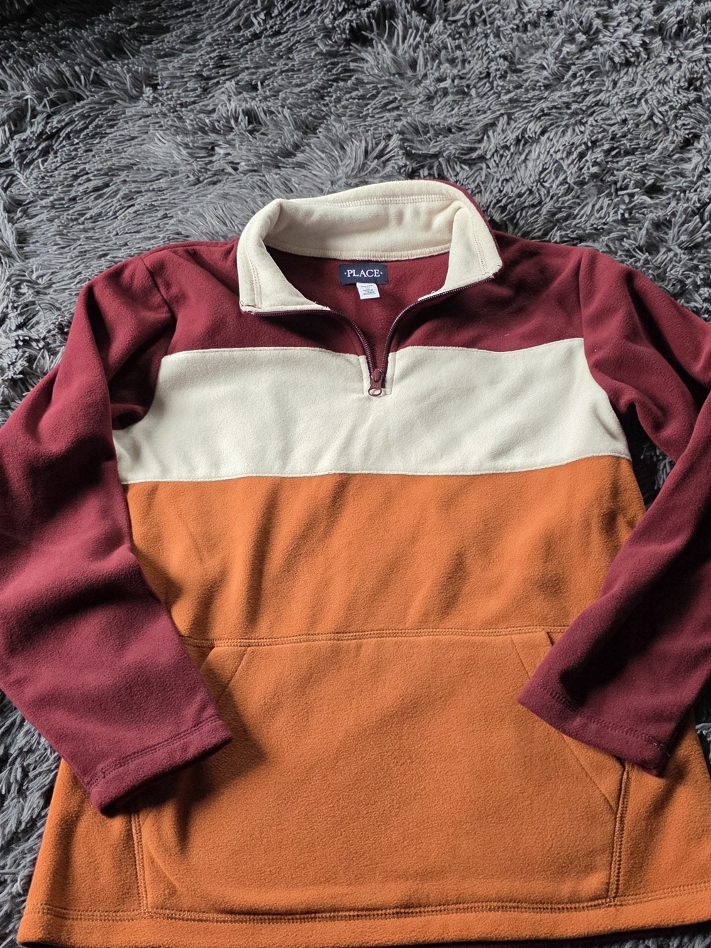 Place Colorblock Quarter-Zip Fleece Sweater - Maroon, Cream, Burnt Orange